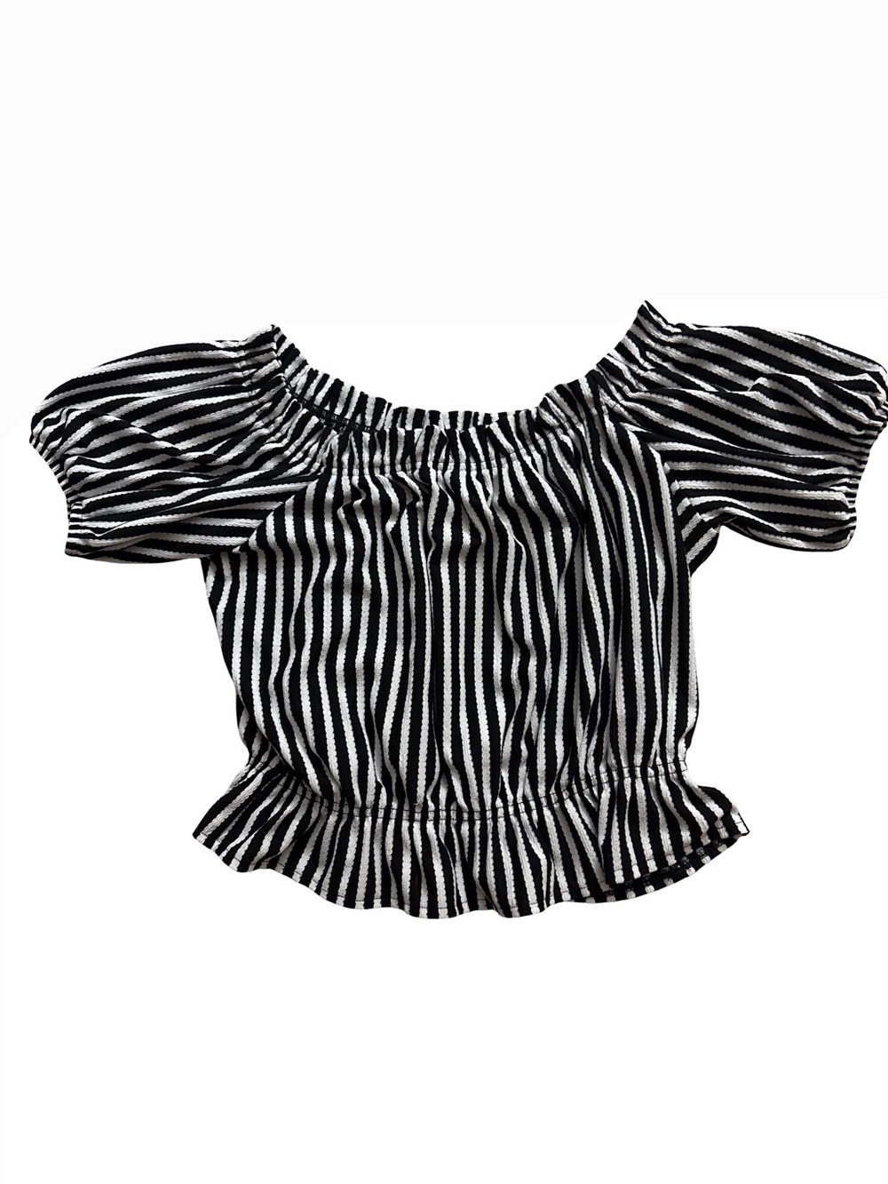 H&M Black & White Striped Off-Shoulder Crop Top